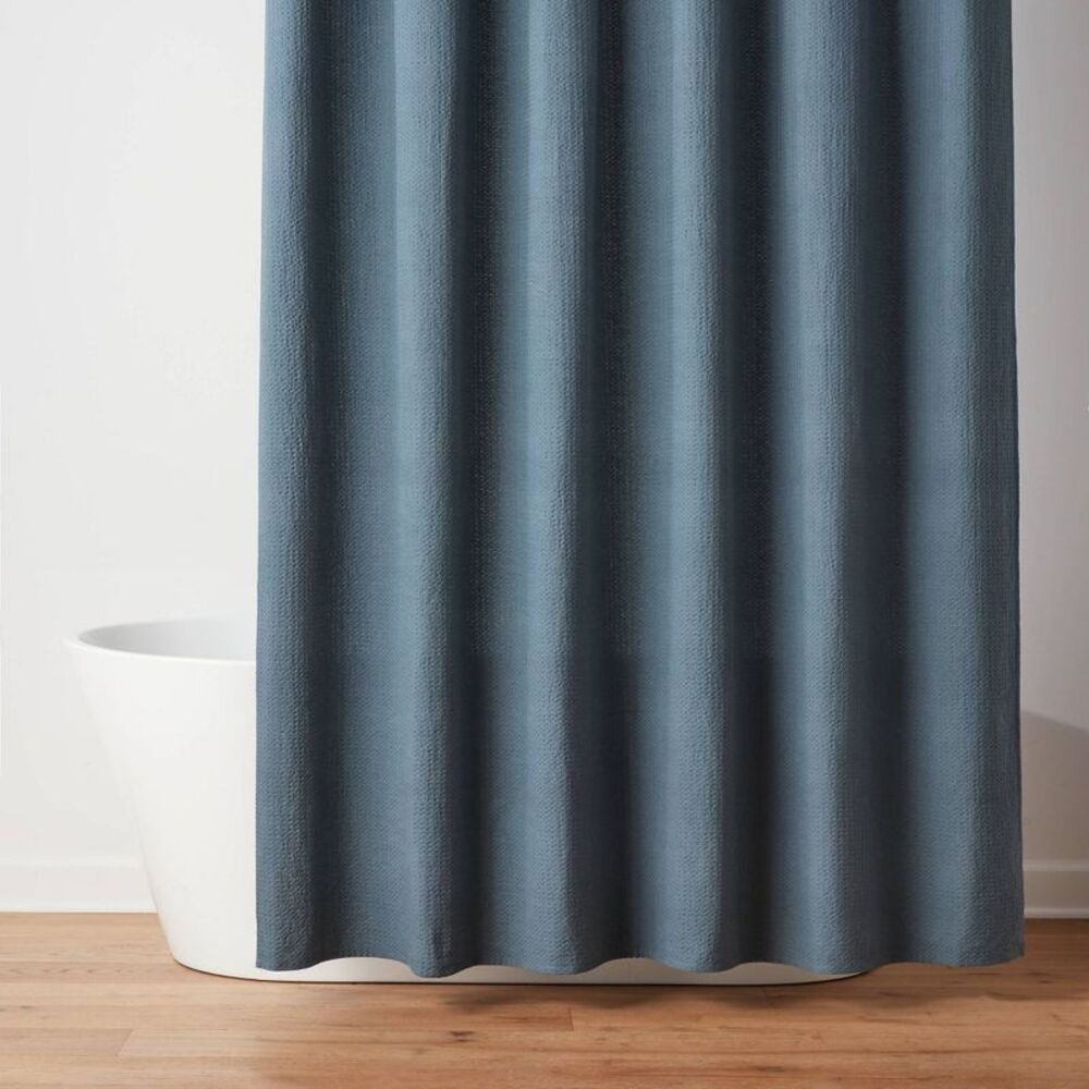 Oversized Relaxed Waffle Weave Shower Curtain Dark Blue- Threshold